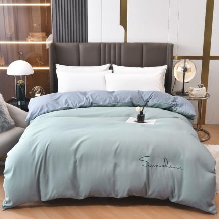 91家纺网 家纺一手货源 找家纺 七仙女家纺 2025新款亲肤磨毛绣花款单被套直播供货 湖水兰+兰灰