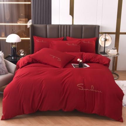 91家纺网 家纺一手货源 找家纺 七仙女家纺 2025新款亲肤磨毛绣花款四件套直播供货 中国红