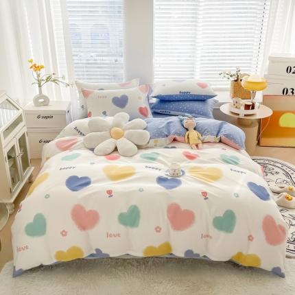91家纺网 家纺一手货源 找家纺 芯贝儿 2022春夏新款13372全m小清新四件套长绒m四件套被套 爱心