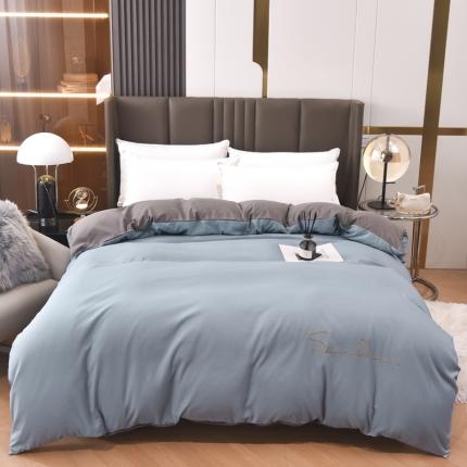 91家纺网 家纺一手货源 找家纺 七仙女家纺 2025新款亲肤磨毛绣花款单被套直播供货 兰灰+浅灰