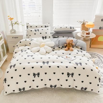 91家纺网 家纺一手货源 找家纺 芯贝儿 2022春夏新款13372全m小清新四件套长绒m四件套被套 蝴蝶结