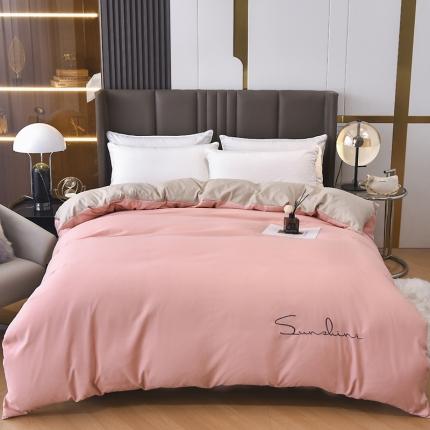 91家纺网 家纺一手货源 找家纺 七仙女家纺 2025新款亲肤磨毛绣花款单被套直播供货 奶油粉+奶茶