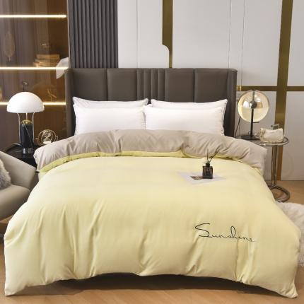 91家纺网 家纺一手货源 找家纺 七仙女家纺 2025新款亲肤磨毛绣花款单被套直播供货 奶油黄+奶茶