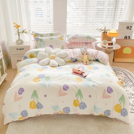 91家纺网 家纺一手货源 找家纺 芯贝儿 2022春夏新款13372全m小清新四件套长绒m四件套被套 恋微时光