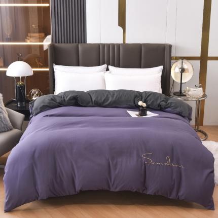 91家纺网 家纺一手货源 找家纺 七仙女家纺 2025新款亲肤磨毛绣花款单被套直播供货 藤紫色+深灰