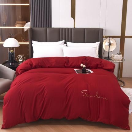 91家纺网 家纺一手货源 找家纺 七仙女家纺 2025新款亲肤磨毛绣花款单被套直播供货 中国红