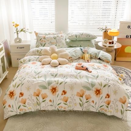 91家纺网 家纺一手货源 找家纺 芯贝儿 2022春夏新款13372全m小清新四件套长绒m四件套被套 夏烟