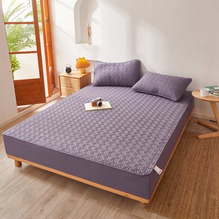 91家纺网 家纺一手货源 找家纺 给笠 2023新款直播爆款夹棉床笠 格律-莫奈紫