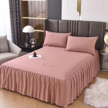 91家纺网 家纺一手货源 找家纺 七仙女家纺 2025新款亲肤磨毛绣花款单床裙直播供货 豆沙