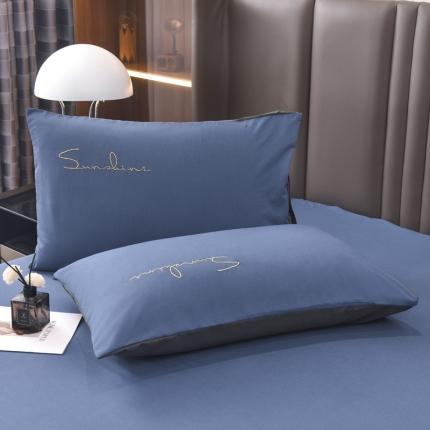 91家纺网 家纺一手货源 找家纺 七仙女 新款亲肤磨毛绣花款枕套直播供货 宾利蓝+深灰/只