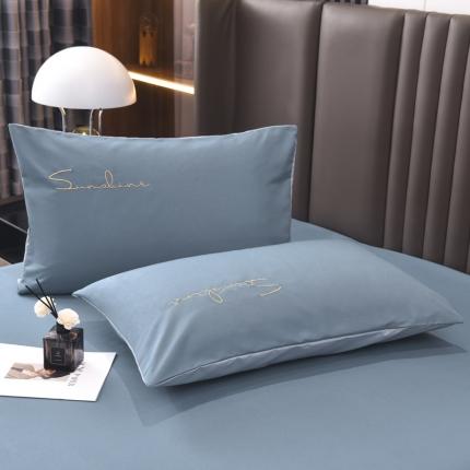 91家纺网 家纺一手货源 找家纺 七仙女 新款亲肤磨毛绣花款枕套直播供货 繁星蓝+兰灰/只