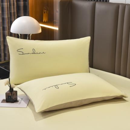 91家纺网 家纺一手货源 找家纺 七仙女 新款亲肤磨毛绣花款枕套直播供货 奶油黄+奶茶/只