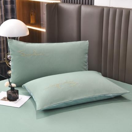 91家纺网 家纺一手货源 找家纺 七仙女 新款亲肤磨毛绣花款枕套直播供货 浅石蓝+兰灰/只