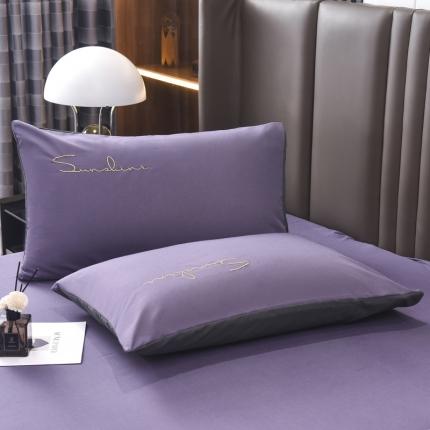 91家纺网 家纺一手货源 找家纺 七仙女 新款亲肤磨毛绣花款枕套直播供货 藤紫色+深灰/只