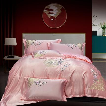 全棉纯棉四件套刺绣韩版工艺款床单被套床上用品直播 暗香-粉玉