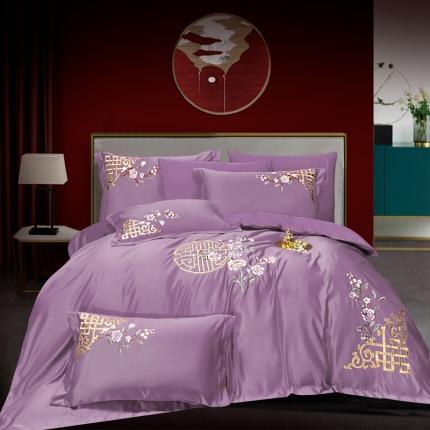 全棉纯棉四件套刺绣韩版工艺款床单被套床上用品直播暗香-紫豆沙