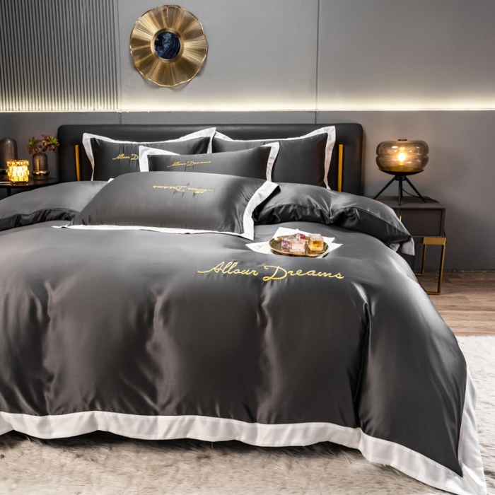 91家纺网 家纺一手货源 找家纺 绒世界 2022新款高端水洗真丝四件套典雅系列 典雅-绅士灰