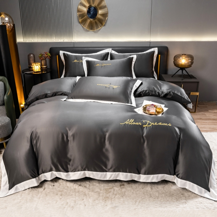 91家纺网 家纺一手货源 找家纺 绒世界 2022新款高端水洗真丝四件套典雅系列 典雅-绅士灰