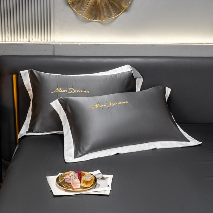 91家纺网 家纺一手货源 找家纺 绒世界 2022新款高端水洗真丝四件套典雅系列 典雅-绅士灰