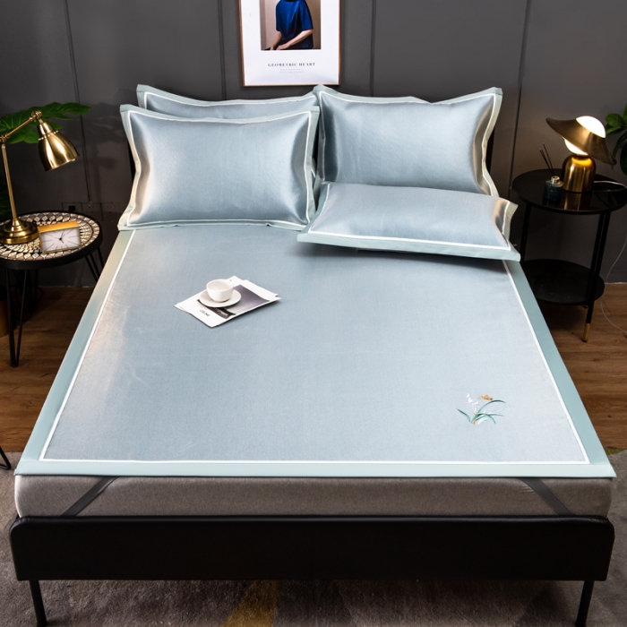 91家纺网 家纺一手货源 找家纺 欧冠 2022新款高端碳光1800冰丝席系列碳光冰丝-水绿