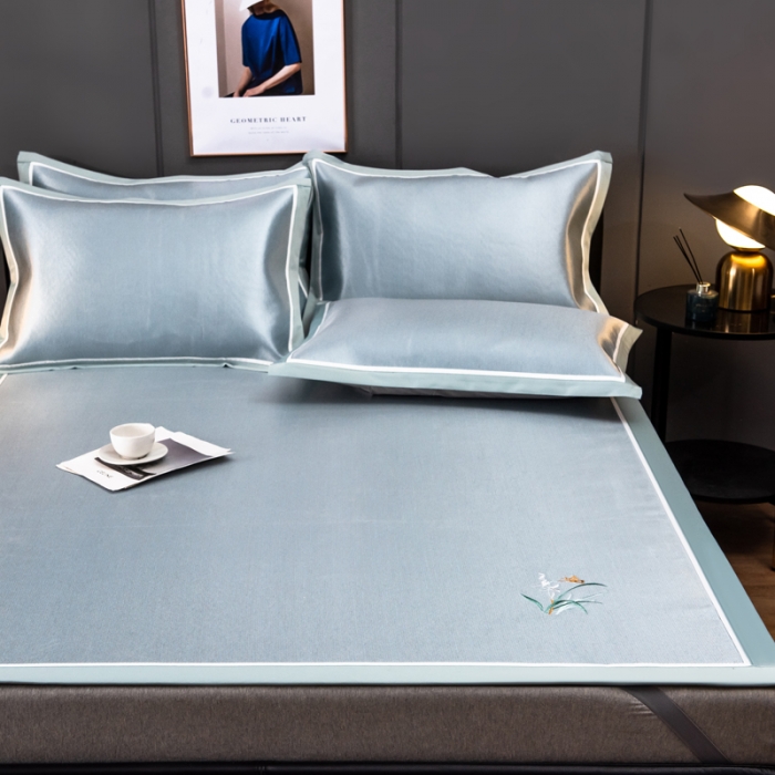 91家纺网 家纺一手货源 找家纺 欧冠 2022新款高端碳光1800冰丝席系列碳光冰丝-水绿