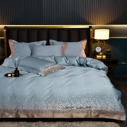 91家纺网 家纺一手货源 找家纺 米奈 2024新款A类100S长绒棉刺绣四件套有质检报告-戴纳湖水蓝