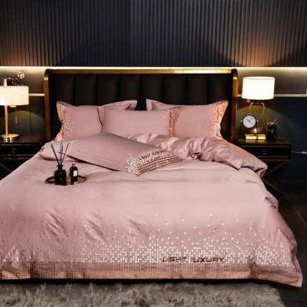 91家纺网 家纺一手货源 找家纺 米奈 2024新款A类100S长绒棉刺绣四件套有质检报告-戴纳气质粉