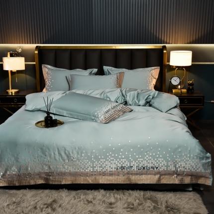 91家纺网 家纺一手货源 找家纺 米奈 2024新款A类100S长绒棉刺绣四件套有质检报告-戴纳清新绿