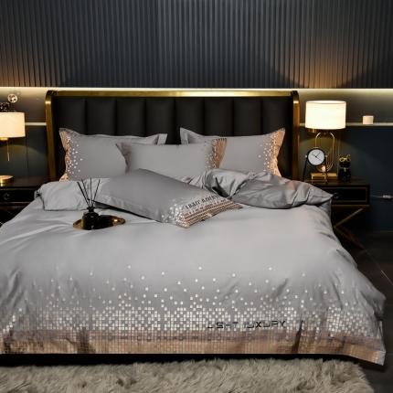 91家纺网 家纺一手货源 找家纺 米奈 2024新款A类100S长绒棉刺绣四件套有质检报告-戴纳绅士灰