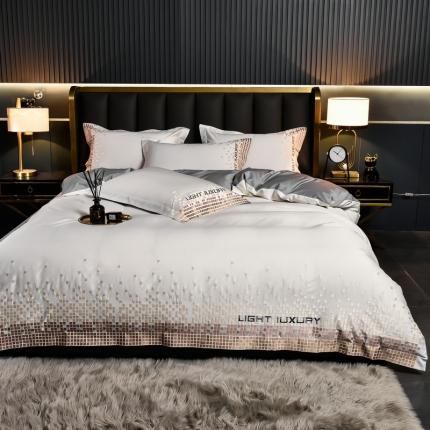 91家纺网 家纺一手货源 找家纺 米奈 2024新款A类100S长绒棉刺绣四件套有质检报告-戴纳象牙白