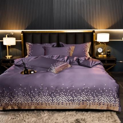 91家纺网 家纺一手货源 找家纺 米奈 2024新款A类100S长绒棉刺绣四件套有质检报告-戴纳优雅紫