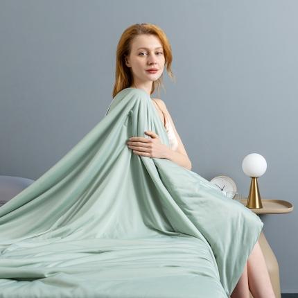 鸣升 新款100%锦纶A类凉感丝夏被冰淇淋空调被网红直播 绿拼灰