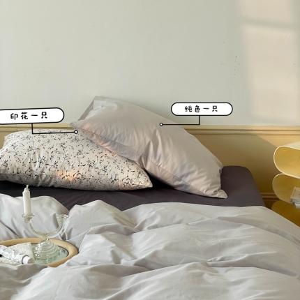 91家纺网 家纺一手货源 找家纺 例外Home2022新款40s全棉水洗棉四件套古董白+迷雾灰