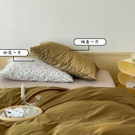 91家纺网 家纺一手货源 找家纺 例外Home2022新款40s全棉水洗棉四件套咸菜绿+米卡其