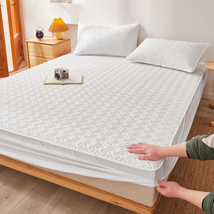 91家纺网 家纺一手货源 找家纺 给笠 2023新款直播爆款夹棉床笠 格律-酒店白