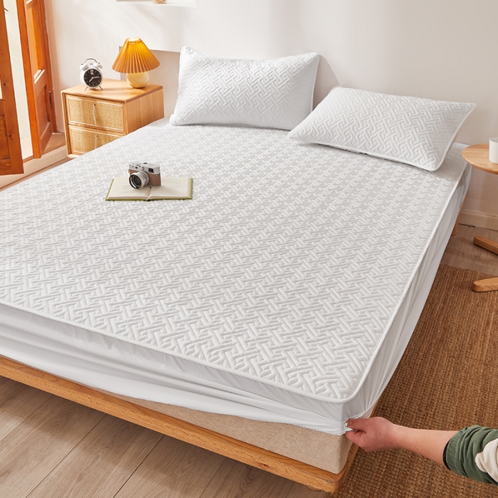 91家纺网 家纺一手货源 找家纺 给笠 2023新款直播爆款夹棉床笠 格律-酒店白