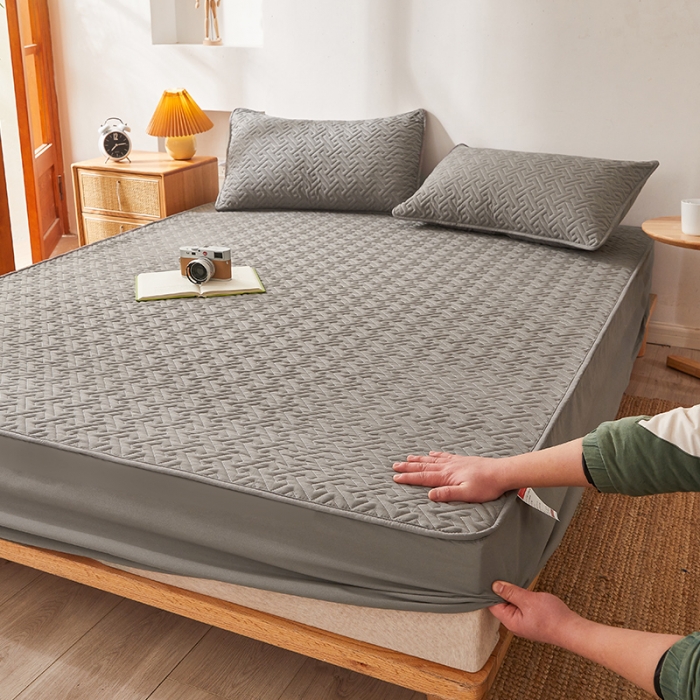 91家纺网 家纺一手货源 找家纺 给笠 2023新款直播爆款夹棉床笠 格律-气质灰