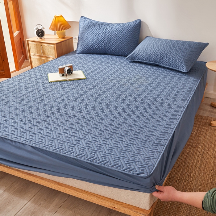 91家纺网 家纺一手货源 找家纺 给笠 2023新款直播爆款夹棉床笠 格律-气质蓝