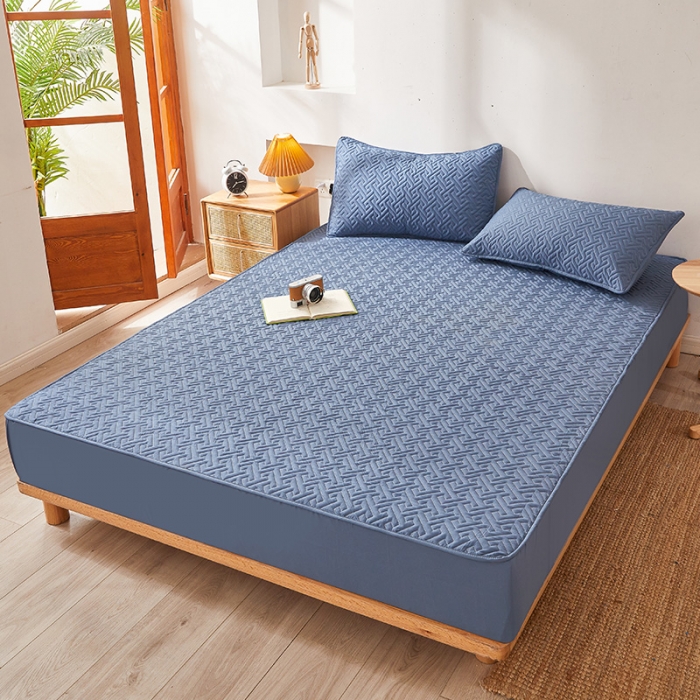 91家纺网 家纺一手货源 找家纺 给笠 2023新款直播爆款夹棉床笠 格律-气质蓝