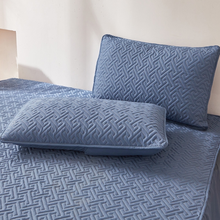 91家纺网 家纺一手货源 找家纺 给笠 2023新款直播爆款夹棉床笠 格律-气质蓝