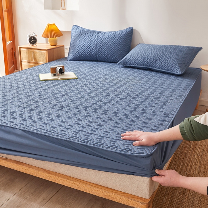 91家纺网 家纺一手货源 找家纺 给笠 2023新款直播爆款夹棉床笠 格律-气质蓝