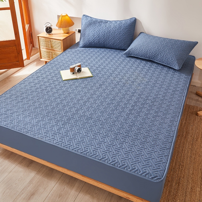 91家纺网 家纺一手货源 找家纺 给笠 2023新款直播爆款夹棉床笠 格律-气质蓝