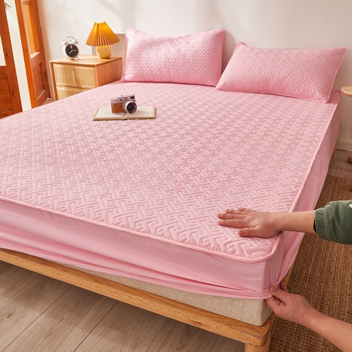 91家纺网 家纺一手货源 找家纺 给笠 2023新款直播爆款夹棉床笠 格律-温馨粉