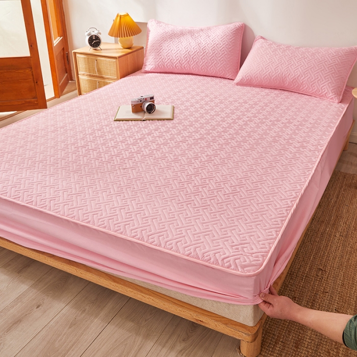 91家纺网 家纺一手货源 找家纺 给笠 2023新款直播爆款夹棉床笠 格律-温馨粉