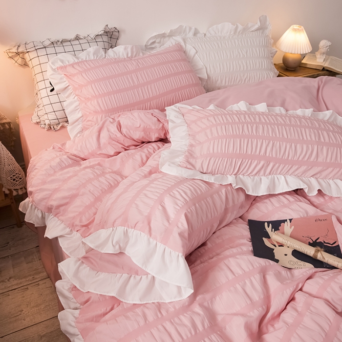 91家纺网 家纺一手货源 找家纺 （总）慕澄 2022新款公主风泡泡纱花边四件套