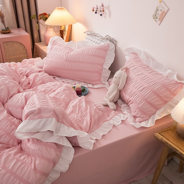 91家纺网 家纺一手货源 找家纺 （总）慕澄 2022新款公主风泡泡纱花边四件套