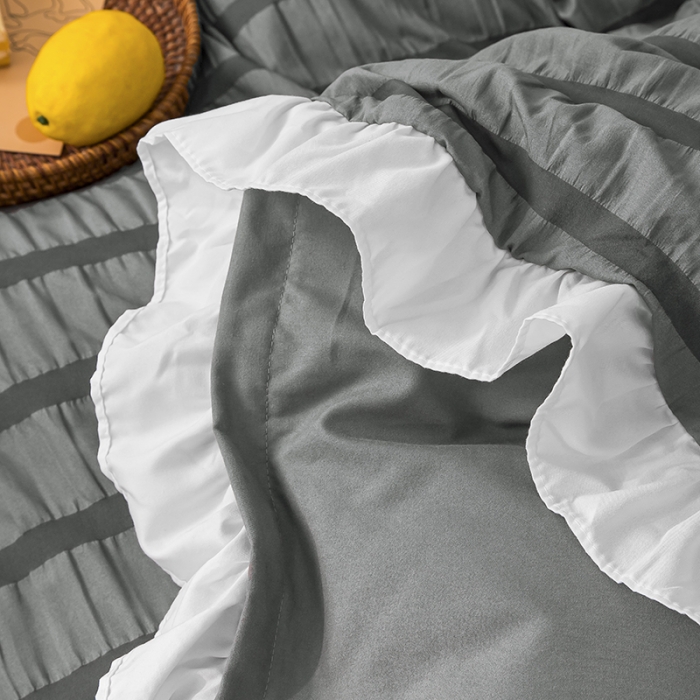 91家纺网 家纺一手货源 找家纺 慕澄 2022新款公主风泡泡纱花边四件套 极致灰