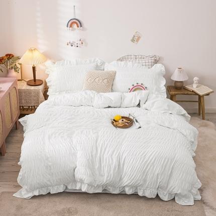 慕澄 2022新款公主风泡泡纱花边四件套 梨花白