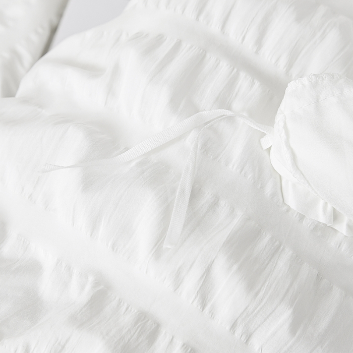 91家纺网 家纺一手货源 找家纺 慕澄 2022新款公主风泡泡纱花边四件套 梨花白