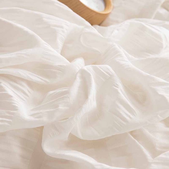 91家纺网 家纺一手货源 找家纺 慕澄 2022新款公主风泡泡纱花边四件套 梨花白＋灰